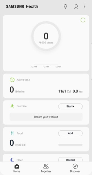 samsung health home screen