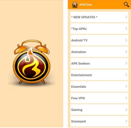 APKTime Launch Screen and Categories