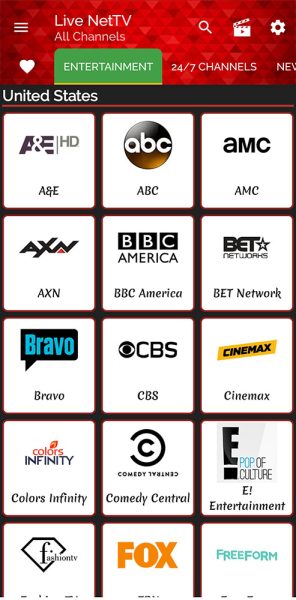 Live NetTV Entertainment channels