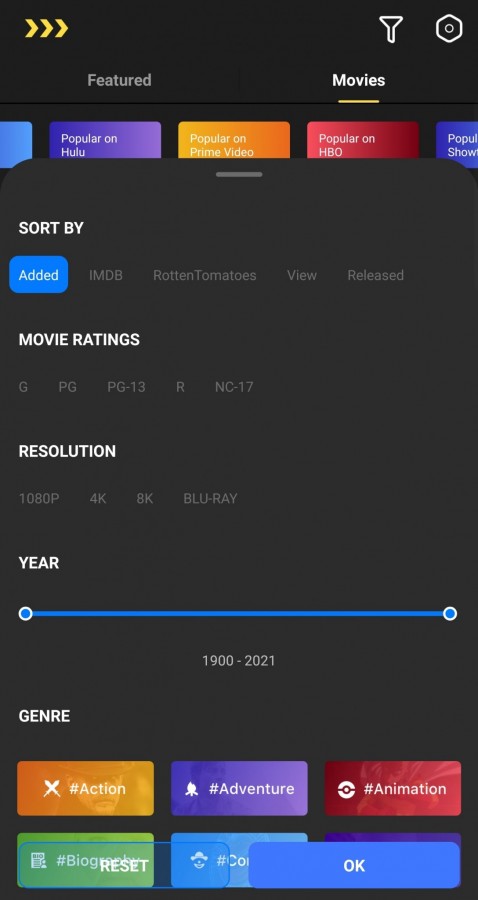 Advanced search box for movies