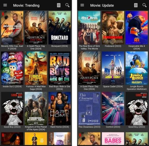 MovieHD showing list of trending Movies along with Updated movies