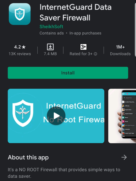 Install InternetGuard from Google Play store